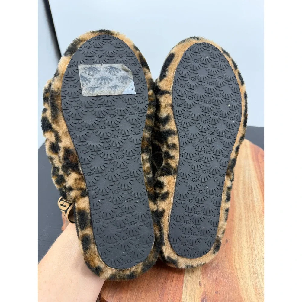 UGG Fluff Yeah Panther Print Slide Girl 5 Brown Leopard Slingback 1123640K